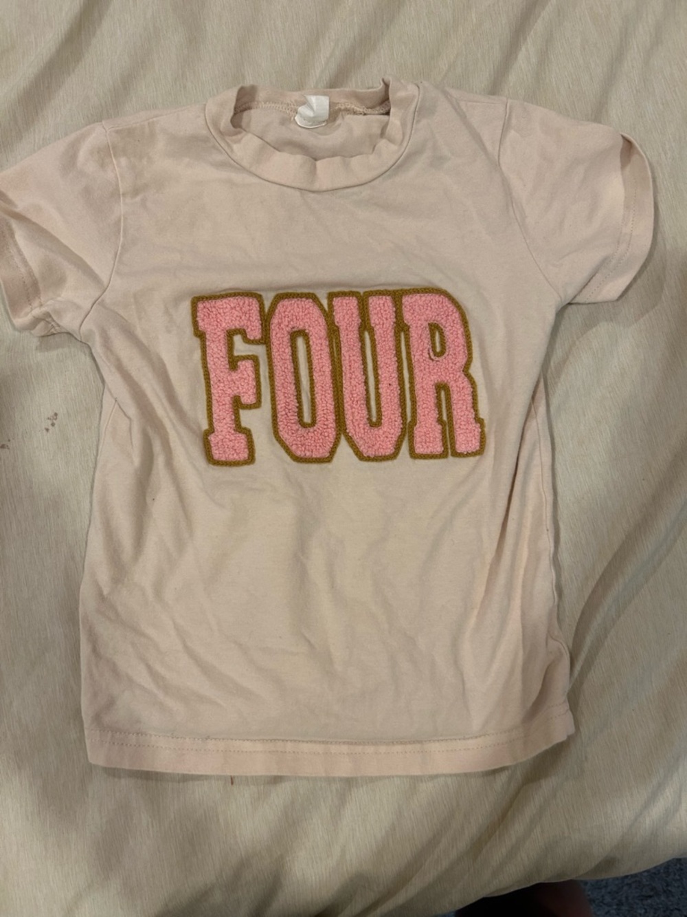 Girls Pink 'FOUR' Short Sleeve Appliqué Tee
